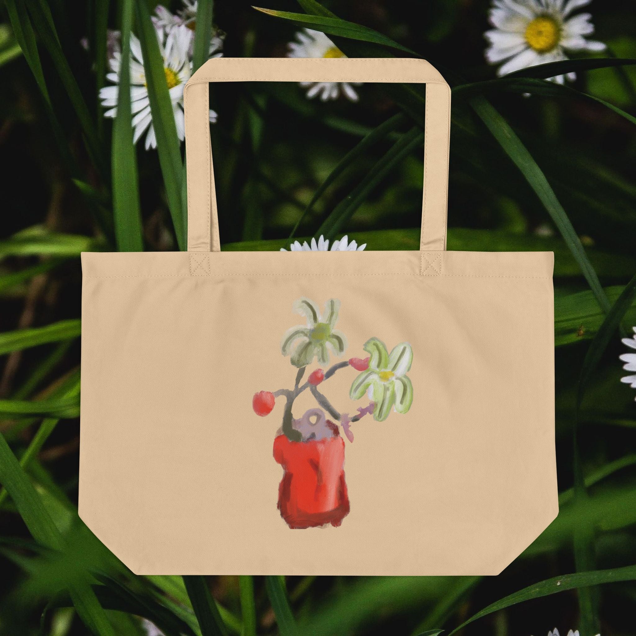 Floral Soda-Can Vase Eco Tote — Hand-Drawn Flower Market Bag