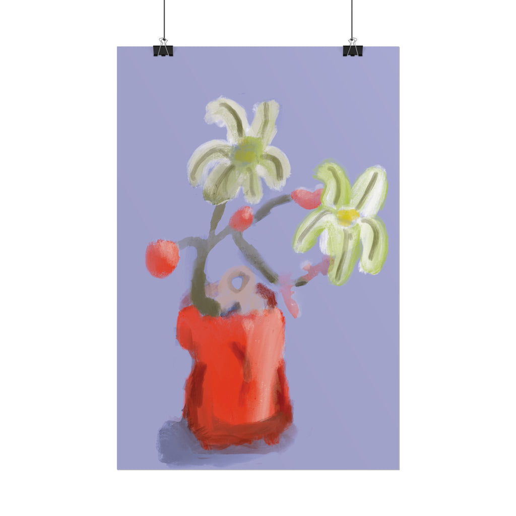 Abstract Floral Poster — Red Vase Still Life Art Print
