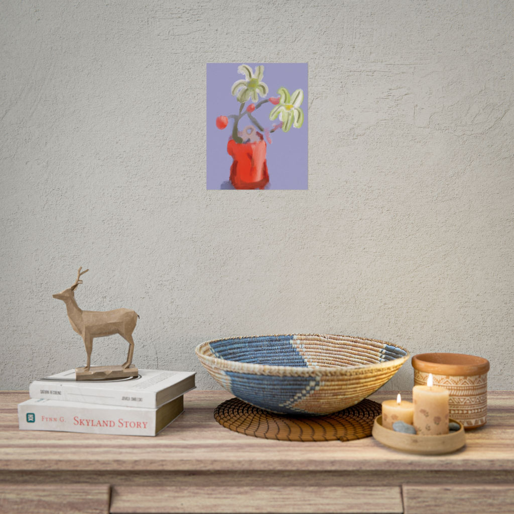 Abstract Floral Poster — Red Vase Still Life Art Print