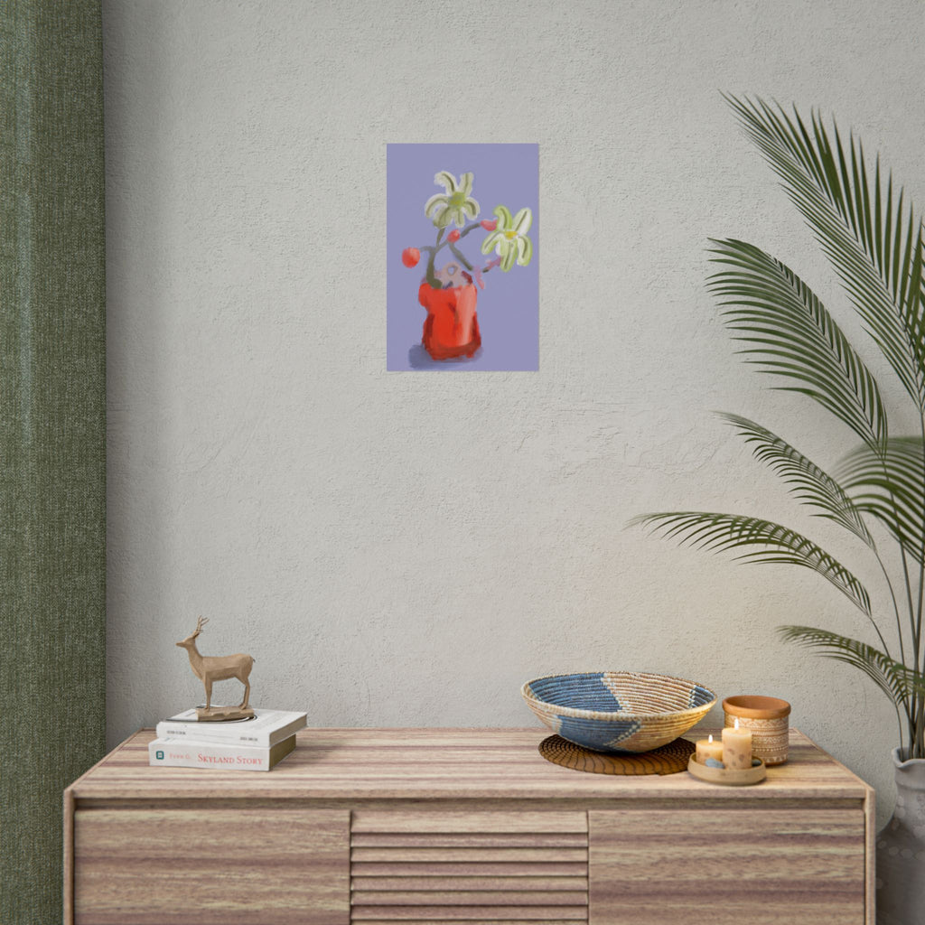 Abstract Floral Poster — Red Vase Still Life Art Print