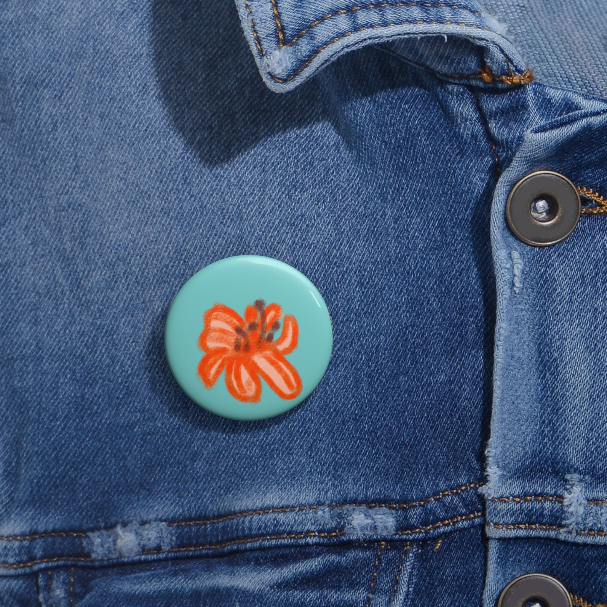 Orange Lily Illustration Pin Button | Floral Flower Pin