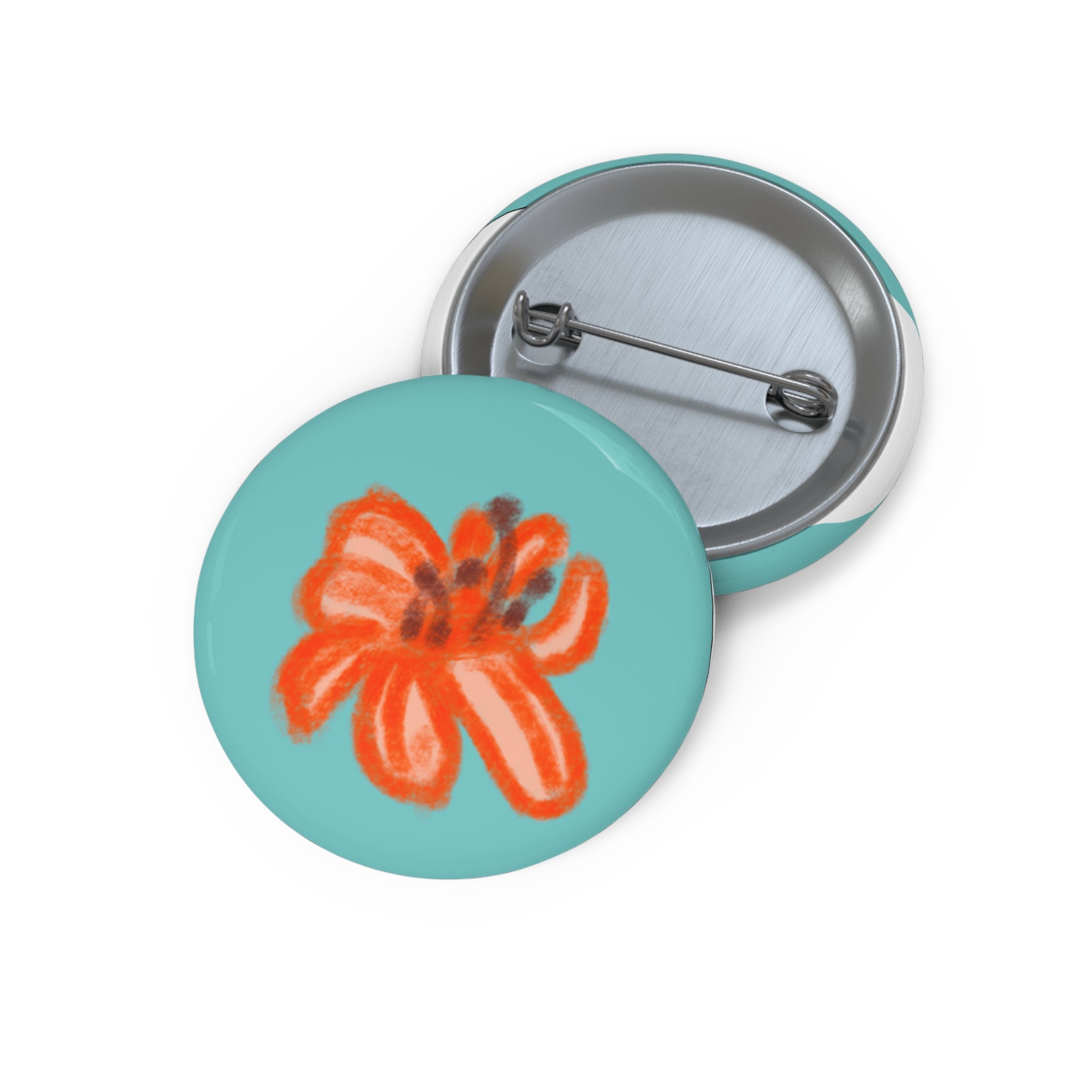 Orange Lily Illustration Pin Button | Floral Flower Pin