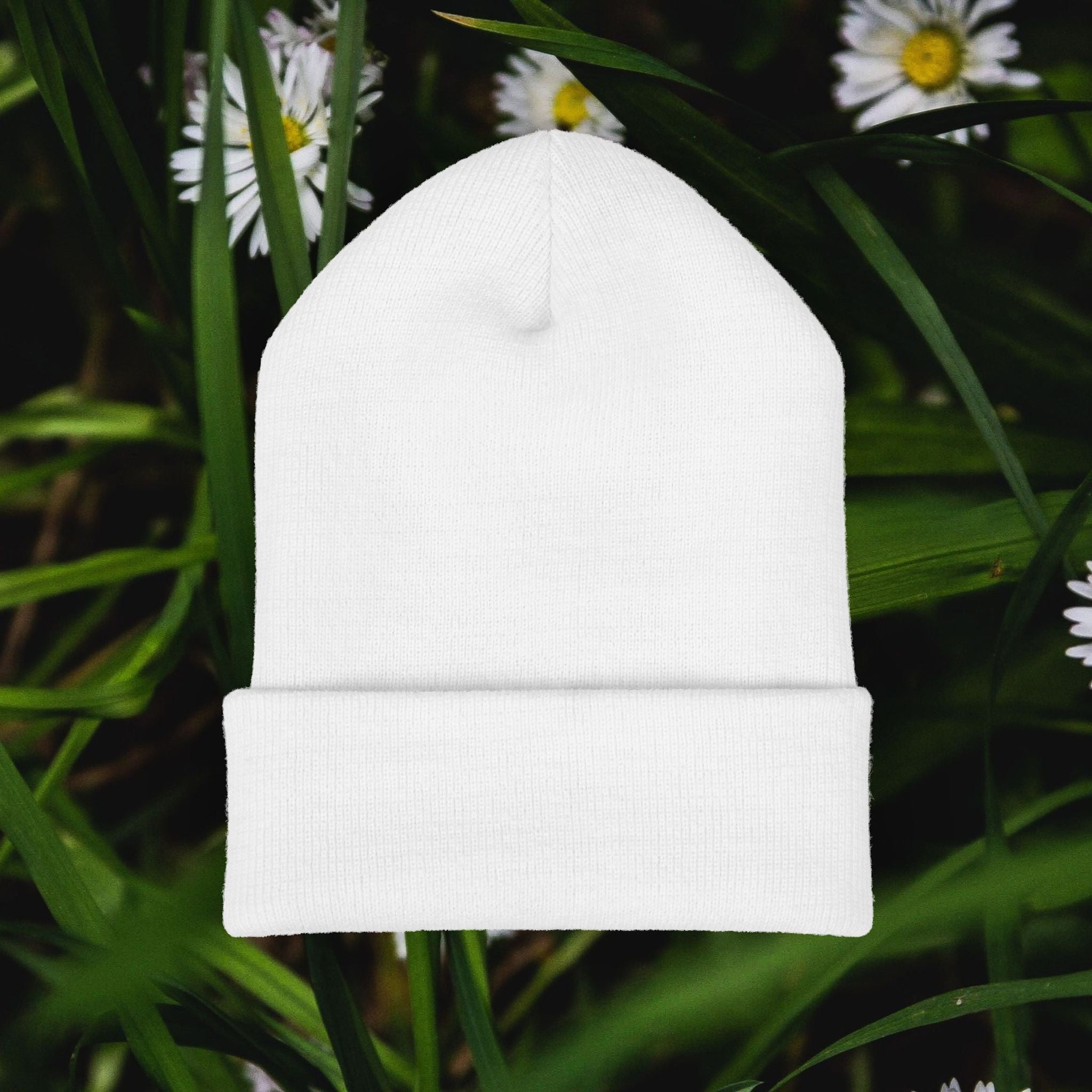 Mini Candle Pocket Embroidery Beanie | Cuffed Knit Hat