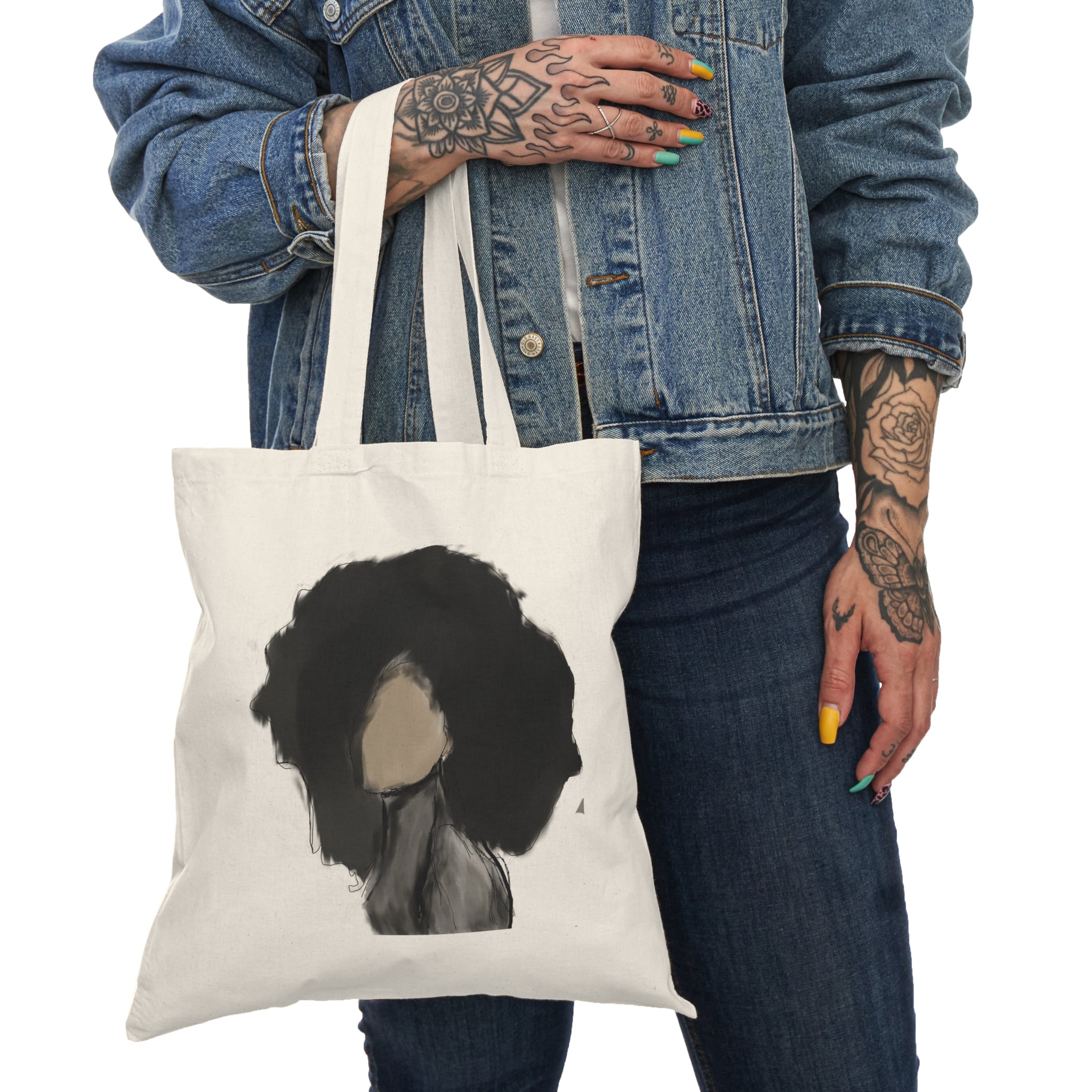 Charcoal Silhouette Tote Bag, Eco-Friendly Reusable Market Bag, Organic Cotton Shopper, Nature Lover Gift, Hand Drawn Portrait Design