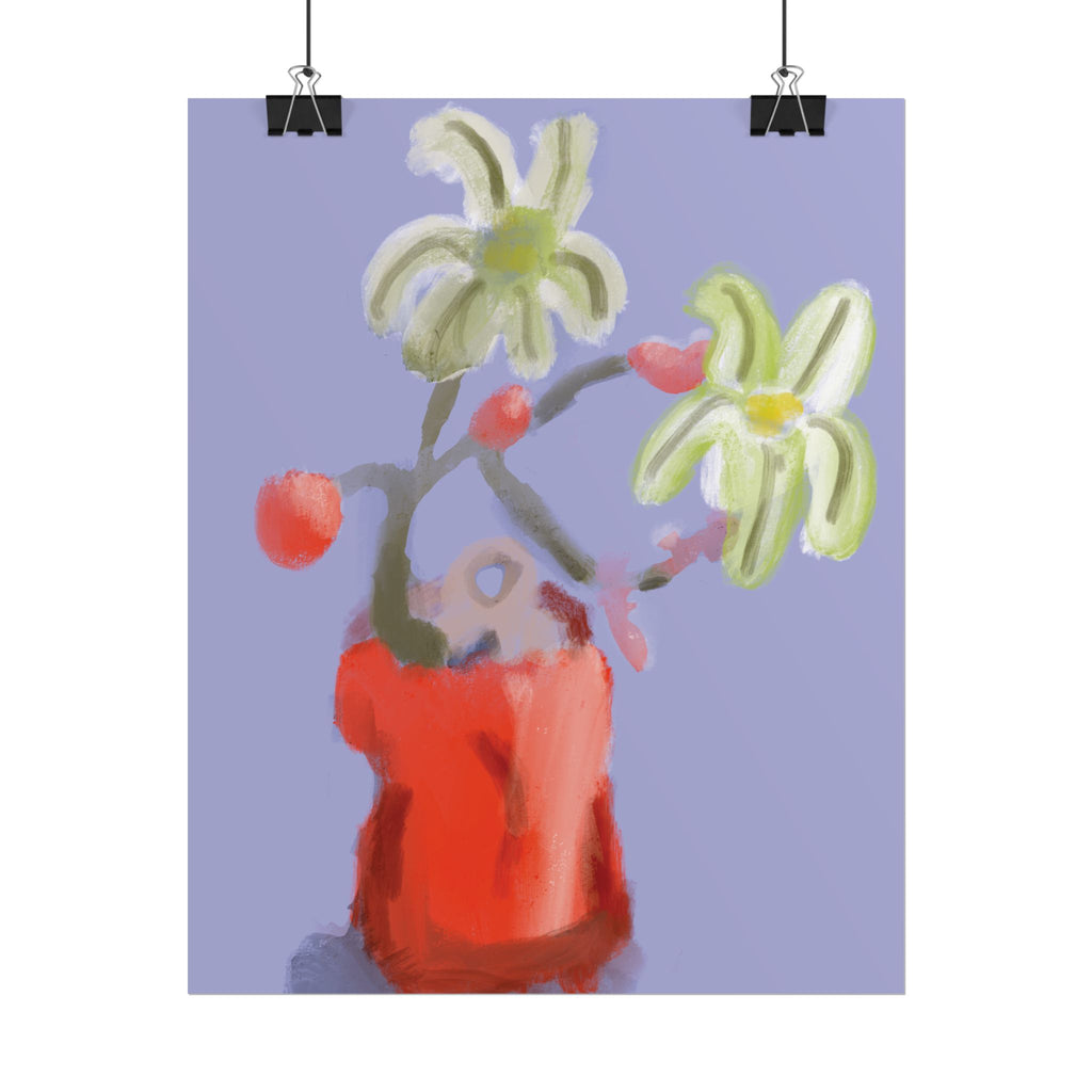 Abstract Floral Poster — Red Vase Still Life Art Print