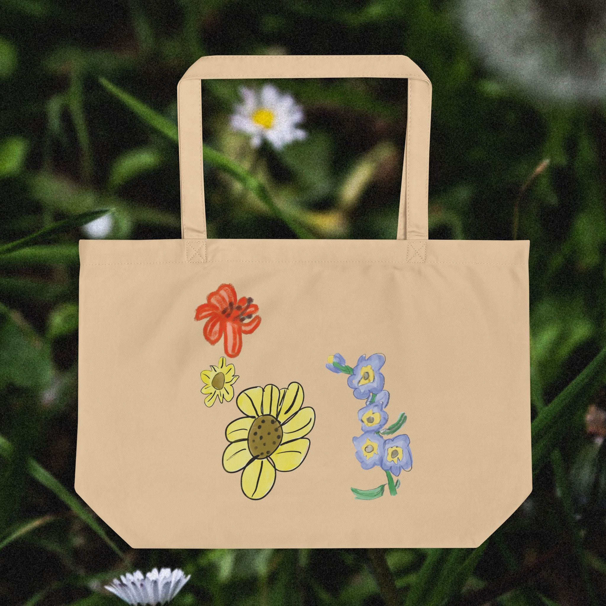 Floral Soda-Can Vase Eco Tote — Hand-Drawn Flower Market Bag